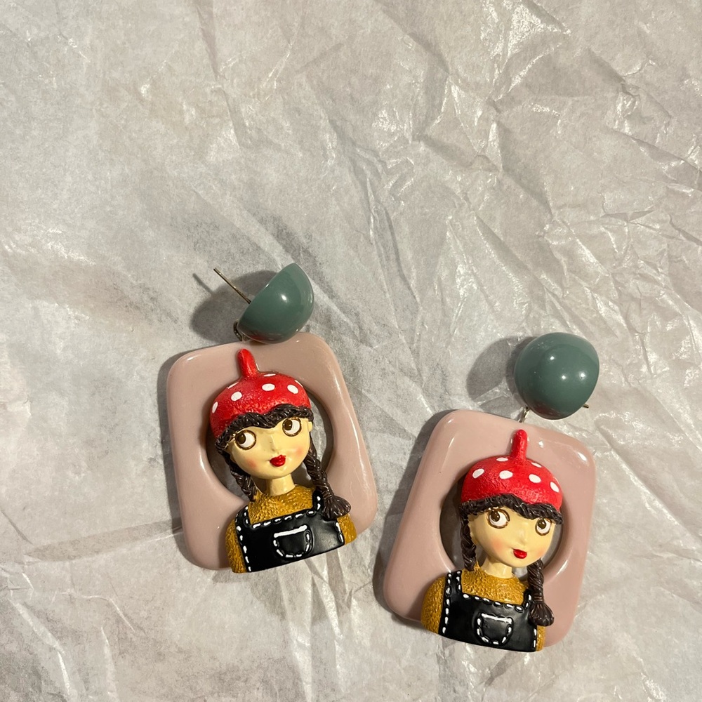 Whimsical Pink and Green Kids Earrings